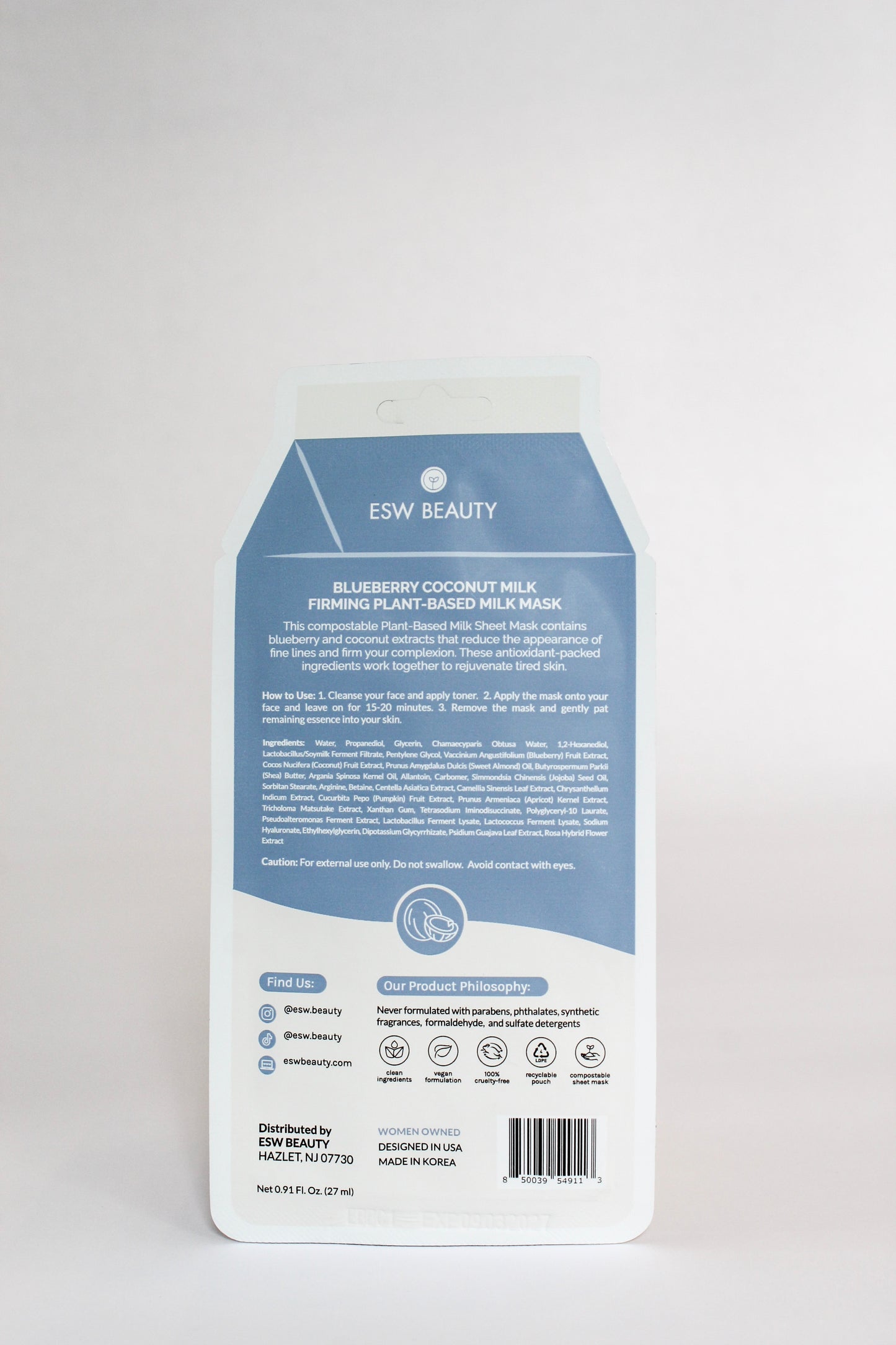 Blueberry Coconut Milk Firming Sheet Mask by ESW Beauty